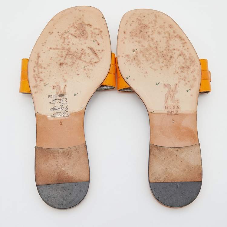 Pre Owned Gina Orange Crystal Embellished Leather Thong Flats Size 38