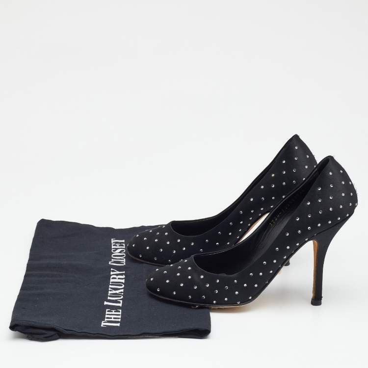 Pre Owned Gina Black Satin Crystal Embellished Pumps Size 38