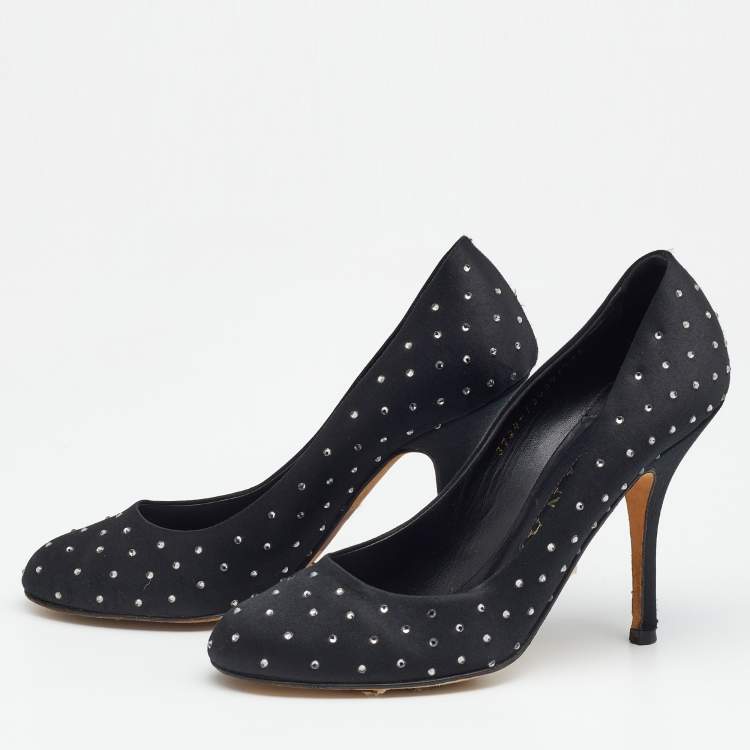 Pre Owned Gina Black Satin Crystal Embellished Pumps Size 38