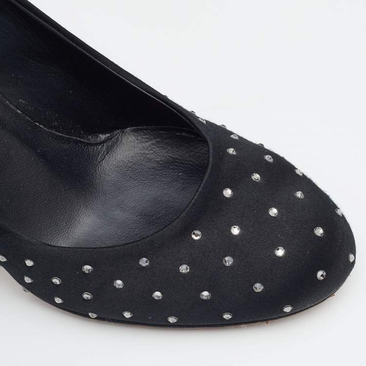 Pre Owned Gina Black Satin Crystal Embellished Pumps Size 38