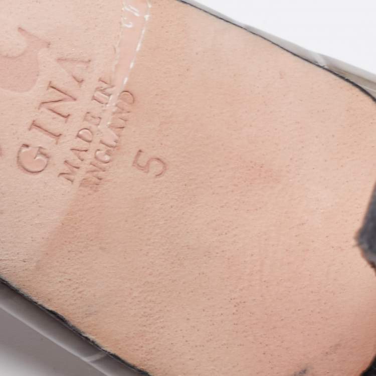 Pre Owned Gina Grey Croc Embossed Leather Crystal Embellished Slide Sandals Size 38