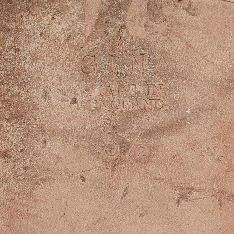 Pre Owned Gina Silver/Pink Leather Crystal Embellished Flat Slides Size 38.5