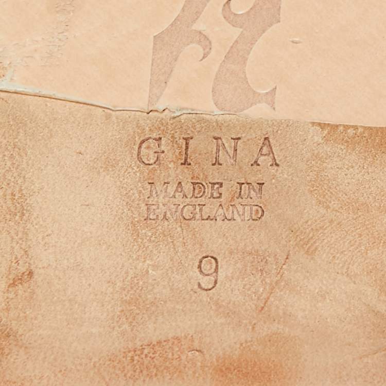 Pre Owned Gina Light Yellow Crystal Embellished Leather Flat Slides Size 42