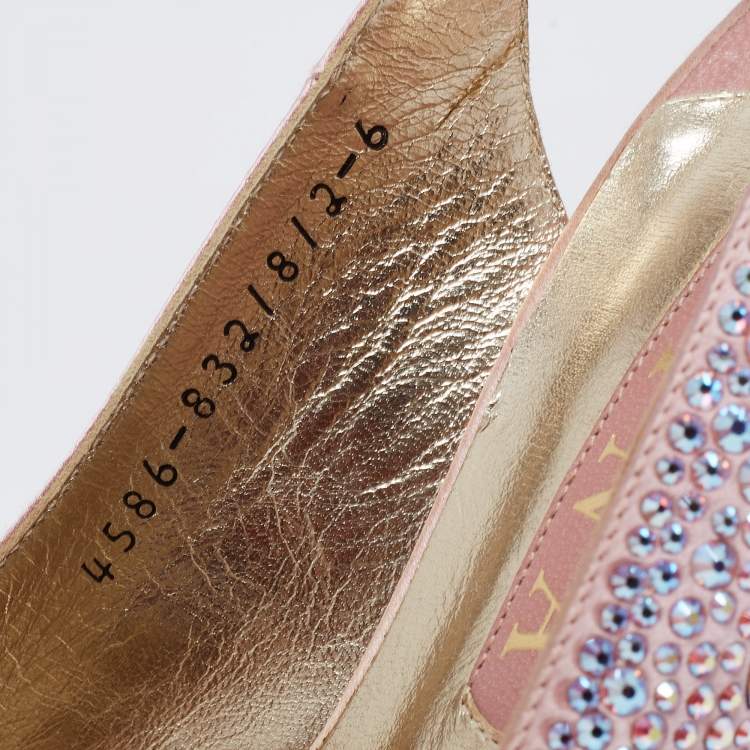 Pre Owned Gina Pink Satin Crystal Embellished Peep Toe Platform Slingback Sandals Size 39