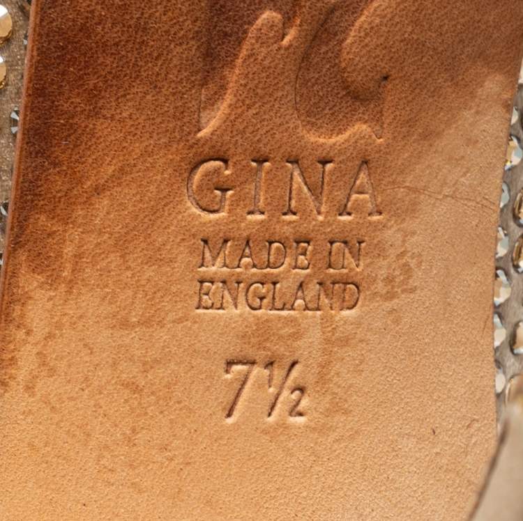 Pre Owned Gina Gold Satin Crystal Embellished Pumps Size 40.5 