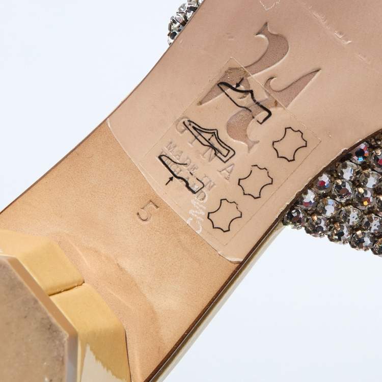 Pre Owned Gina Beige Crystal Embellished Leather Slide Sandals Size 38