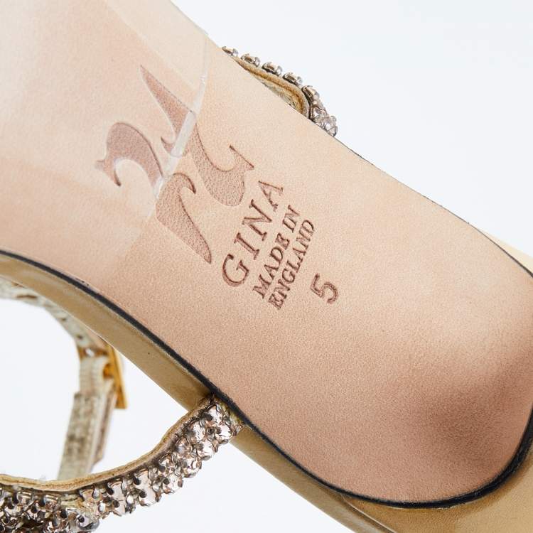 مملوكة مسبقًا Gina Beige Leather Crystal Enbellished Ankle Wrap Sandals Size 38