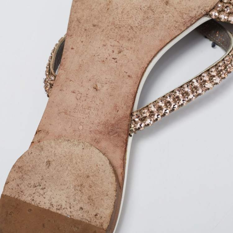 Pre Owned Gina White Leather Crystal Embellished Flats Size 38