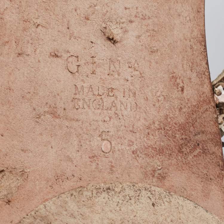 Pre Owned Gina White Leather Crystal Embellished Flats Size 38