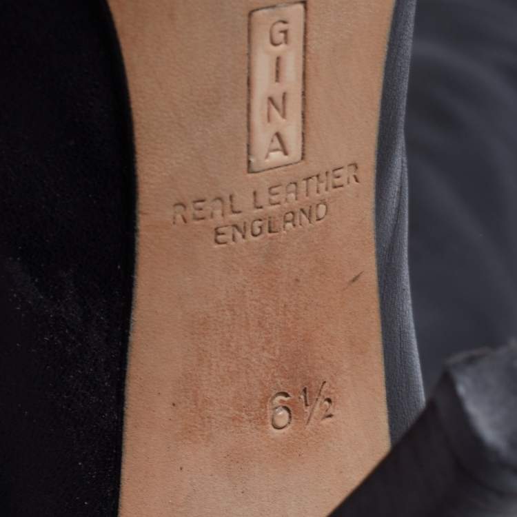 Pre Owned Gina Black Leather Midcalf Boots Size 39.5