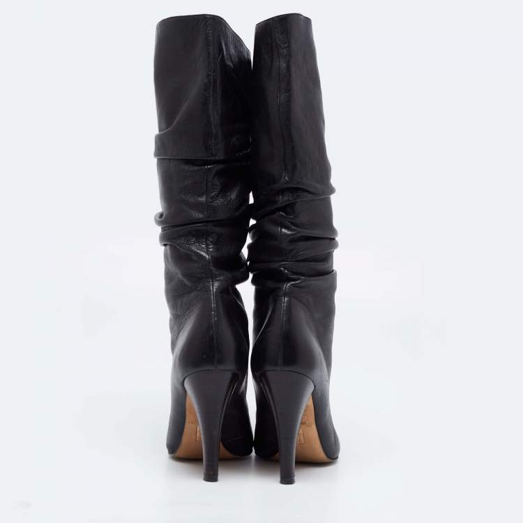Pre Owned Gina Black Leather Midcalf Boots Size 39.5