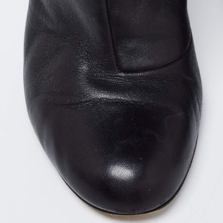Pre Owned Gina Black Leather Midcalf Boots Size 39.5