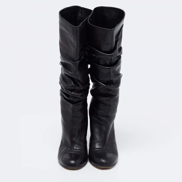 Pre Owned Gina Black Leather Midcalf Boots Size 39.5