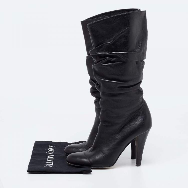 Pre Owned Gina Black Leather Midcalf Boots Size 39.5