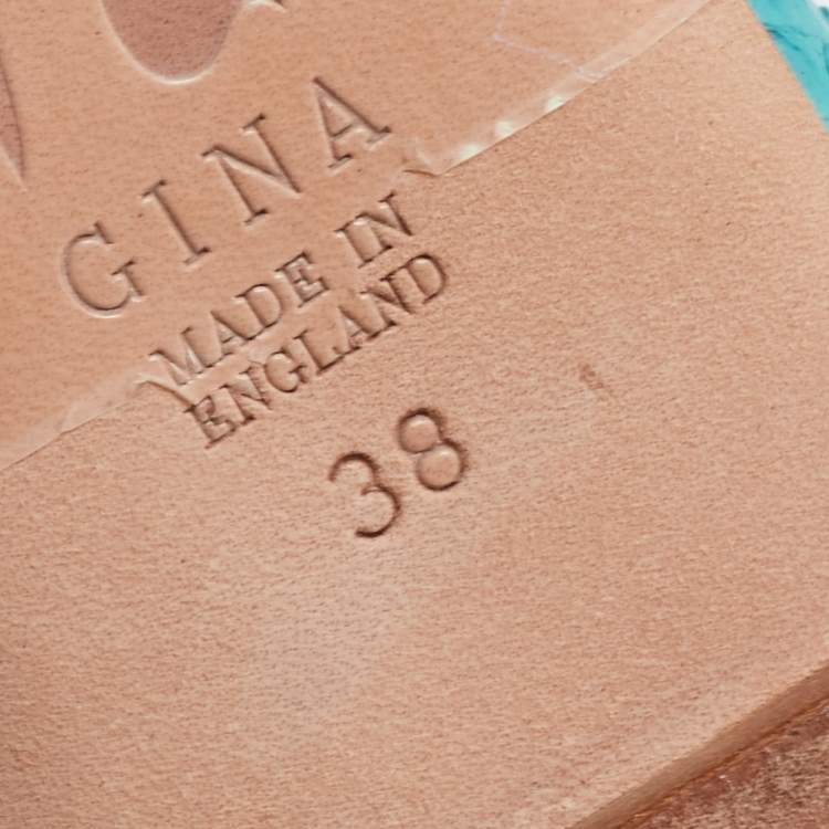 Pre Owned Gina Turquoise Python Pointed Toe Ballet Flats Size 38