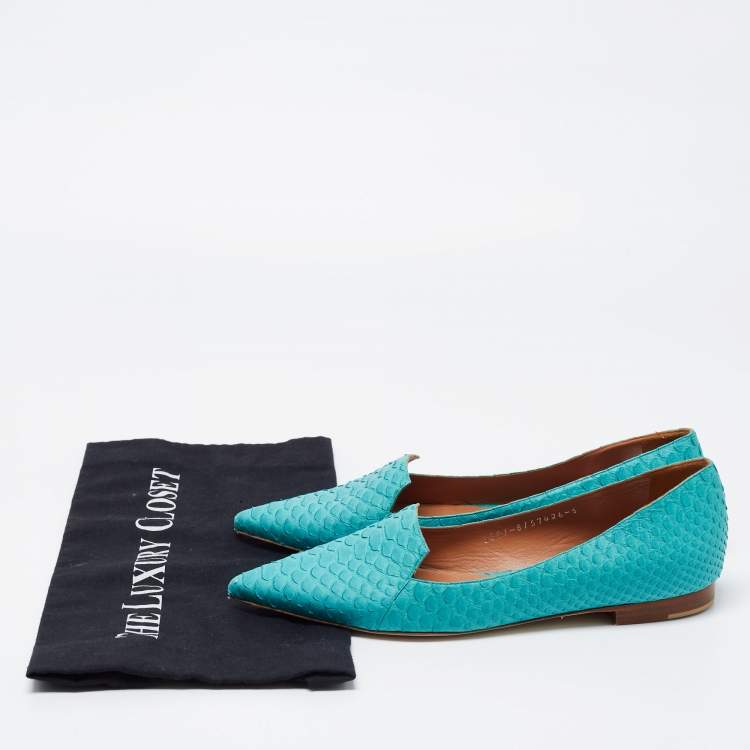 Pre Owned Gina Turquoise Python Pointed Toe Ballet Flats Size 38