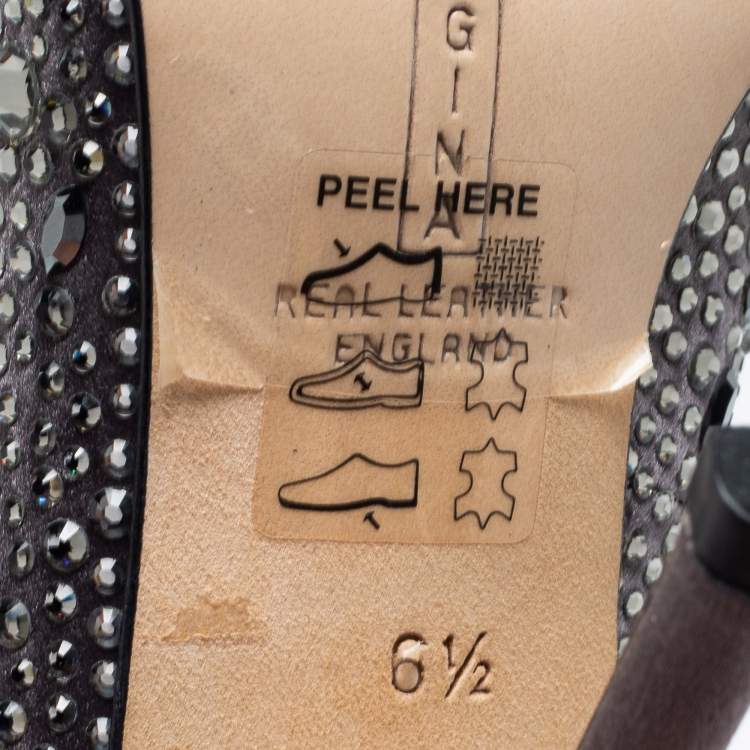 Pre Owned Gina Grey Satin Crystal Embellished Open Toe Slingback Sandals Size 39.5 