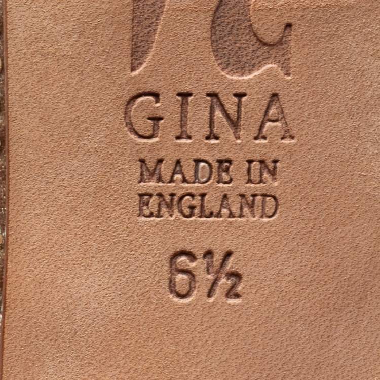 Pre Owned Gina Gold Satin Crystal Embellished Slingback Sandals Size 39.5 