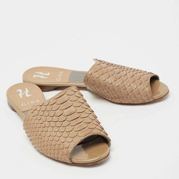 Pre Owned Gina Brown Python Leather Cordelia Flat Slides Size 37
