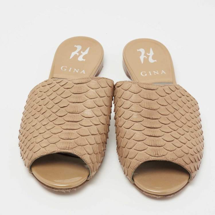 Pre Owned Gina Brown Python Leather Cordelia Flat Slides Size 37