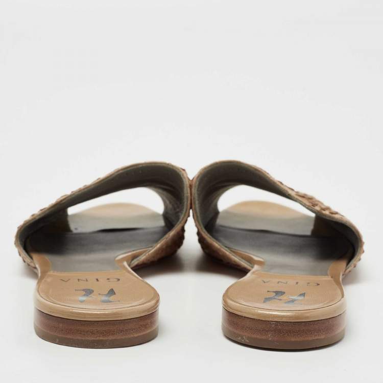 Pre Owned Gina Brown Python Leather Cordelia Flat Slides Size 37