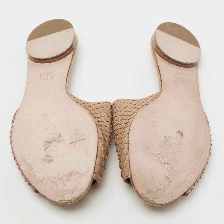 Pre Owned Gina Brown Python Leather Cordelia Flat Slides Size 37