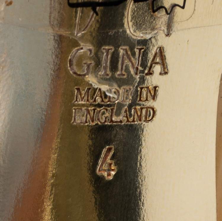 Pre Owned Gina Mustard Patent Leather T-Strap Platform Sandals Size 37