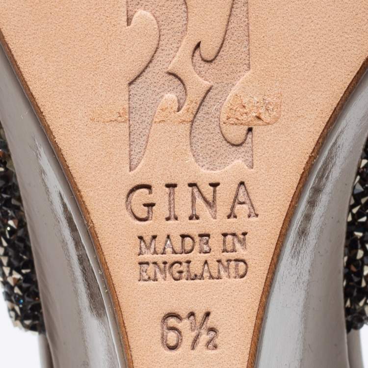 Pre Owned Gina  Brown/Silver Leather Crystal Embellished Wedge Sandals Size 39.5