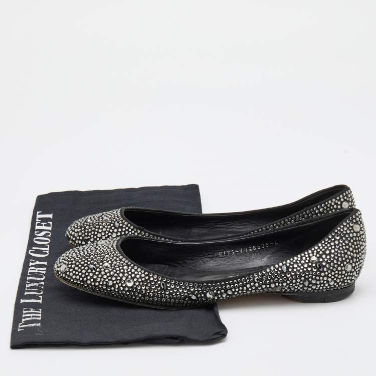 Pre Owned Gina Black Crystal Embellished Satin Ballet Flats Size 39