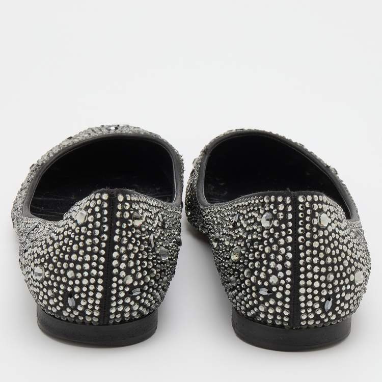 Pre Owned Gina Black Crystal Embellished Satin Ballet Flats Size 39