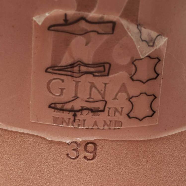 Pre Owned Gina Beige Crystal Embellished Leather Slide Sandals Size 39