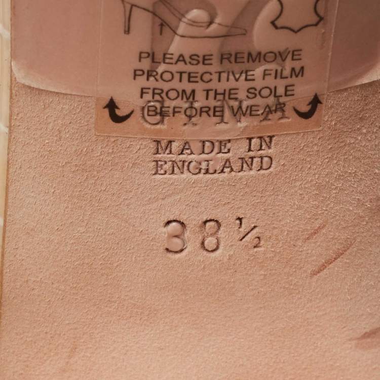 Pre Owned Gina Beige Crystal Embellished Leather Loren Slide Sandals Size 38.5