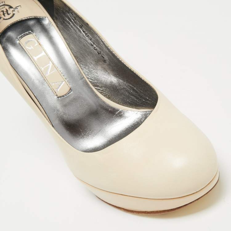 Pre Owned Gina Cream Leather Platform Pumps Size 39