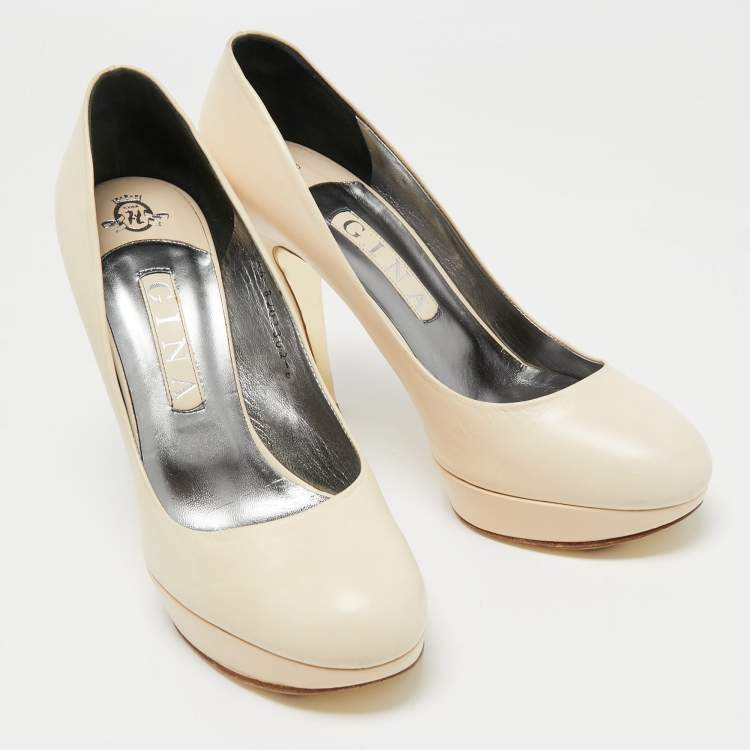 Pre Owned Gina Cream Leather Platform Pumps Size 39