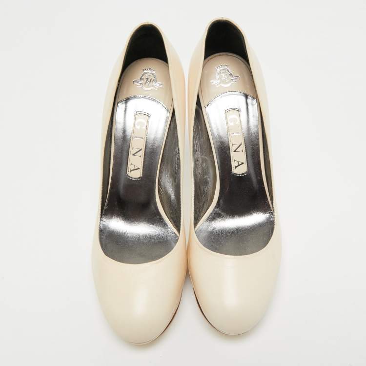 Pre Owned Gina Cream Leather Platform Pumps Size 39