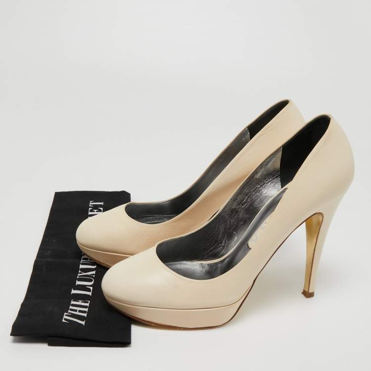 Pre Owned Gina Cream Leather Platform Pumps Size 39