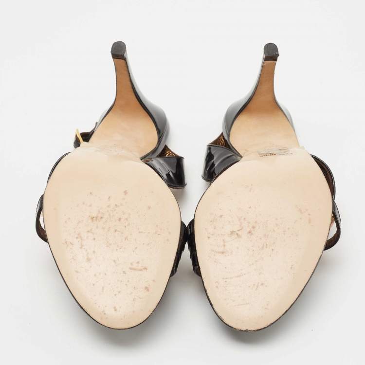 مملوكة مسبقًا Gina Black Patent Leather Crystal Embellished Slingback Sandals Size 38