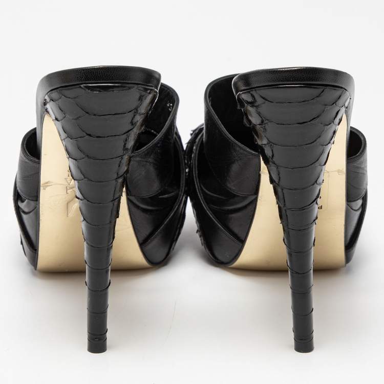 Pre Owned Gina Black Python and Leather Cap Toe Platform Sandals Size 40