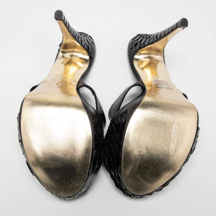 Pre Owned Gina Black Python and Leather Cap Toe Platform Sandals Size 40