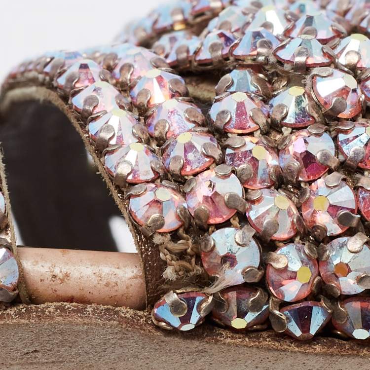 Pre Owned Gina Beige Patent Leather Loren Slide Flats Size 38.5 