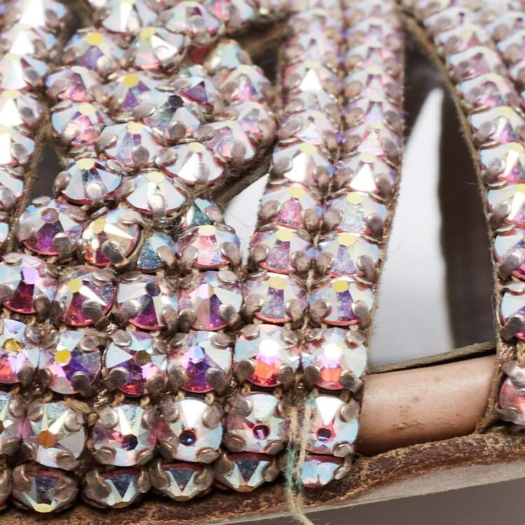 Pre Owned Gina Beige Patent Leather Loren Slide Flats Size 38.5 