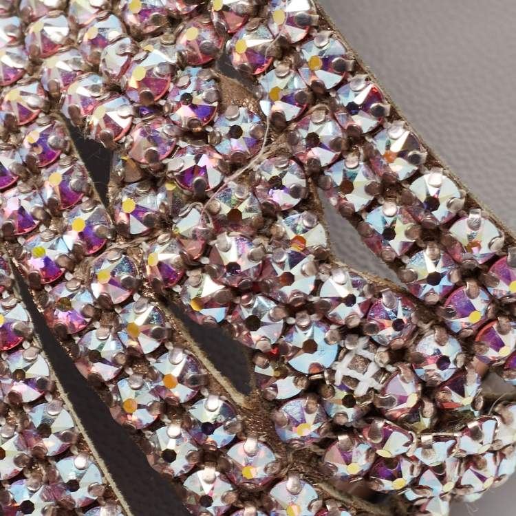 Pre Owned Gina Beige Patent Leather Loren Slide Flats Size 38.5 