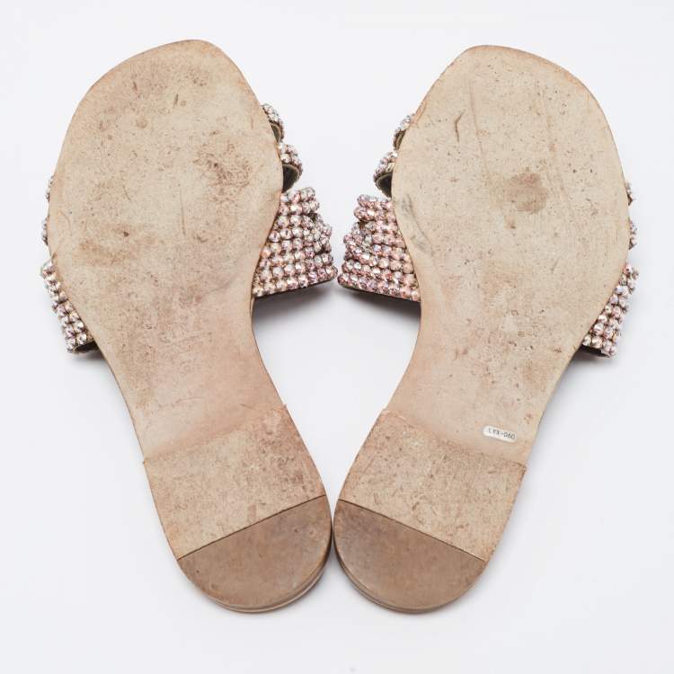 Pre Owned Gina Beige Patent Leather Loren Slide Flats Size 38.5 