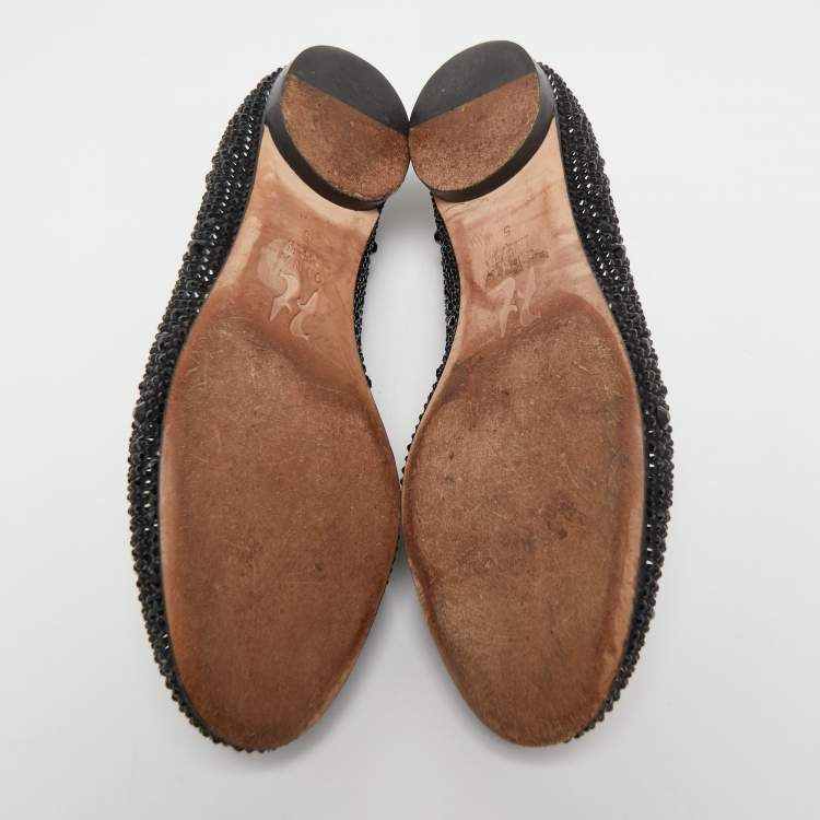 Pre Owned Gina Black Satin Crystal Embellished Smoking Slippers Size 38