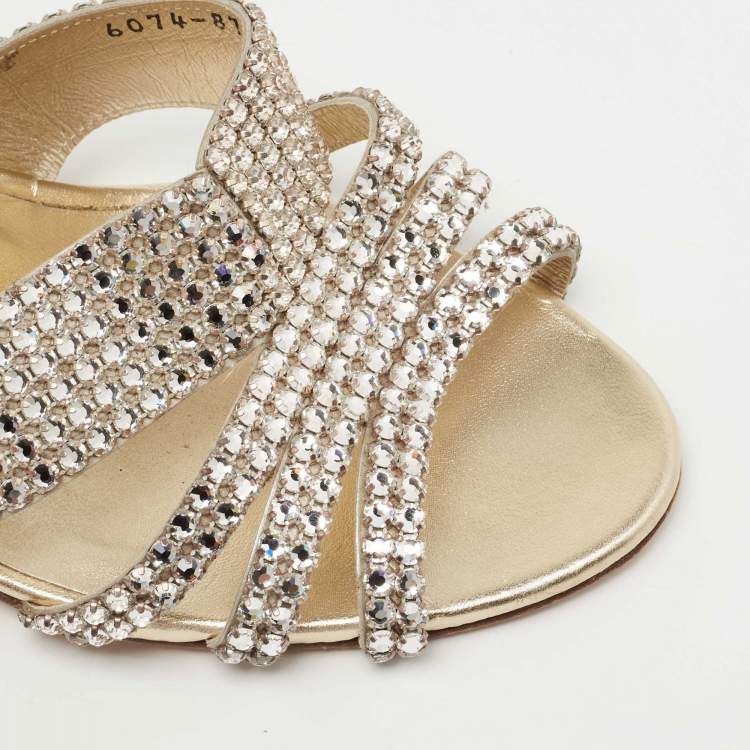 مملوكة مسبقًا Gina Gold Crystal Embellished Leather Slide Sandals Size 40.5