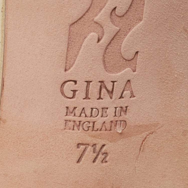 مملوكة مسبقًا Gina Gold Crystal Embellished Leather Slide Sandals Size 40.5