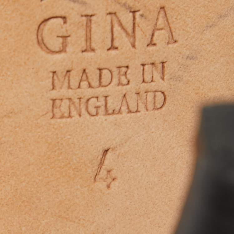 Pre Owned Gina Silver Crystal Embellished Leather Slide Sandals Size 37