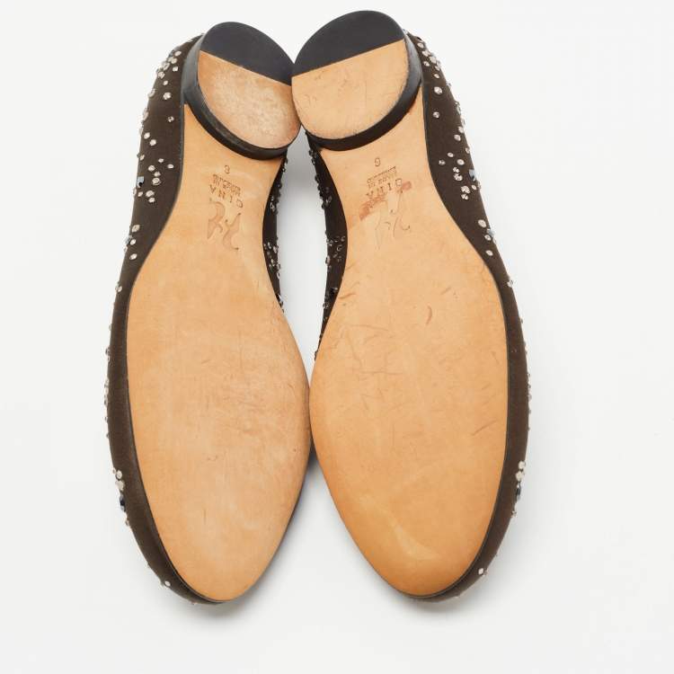 Pre Owned Gina Brown Satin Crystal Embellished Ballet Flats Size 39