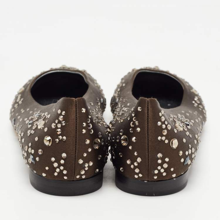 Pre Owned Gina Brown Satin Crystal Embellished Ballet Flats Size 39