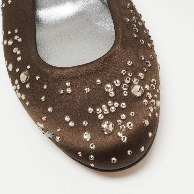 Pre Owned Gina Brown Satin Crystal Embellished Ballet Flats Size 39